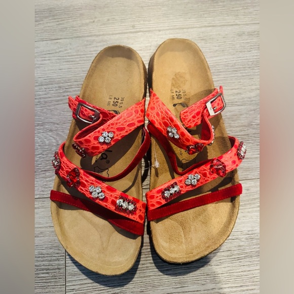 Betula By Birkenstock Shoes - Betula by Birkenstock red rhinestone strappy sandals size 38/8